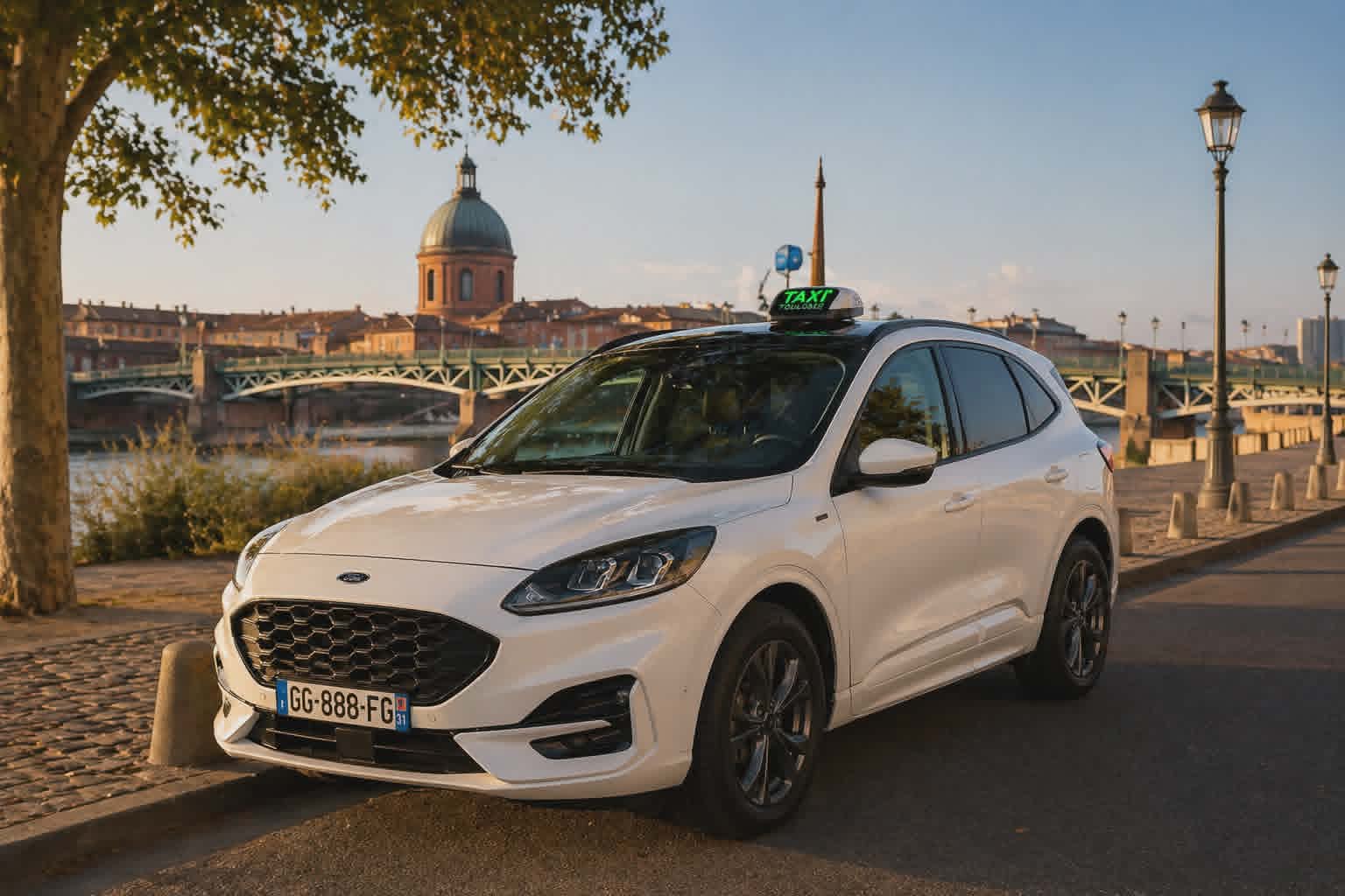 Le taxi de Thomas Gérard sur les bords de la Garonne à Toulouse.